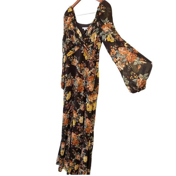 Veronica Beard Avani Floral Maxi Dress US 4 Brown 100% Silk Formal Gown Roses - Picture 12 of 15